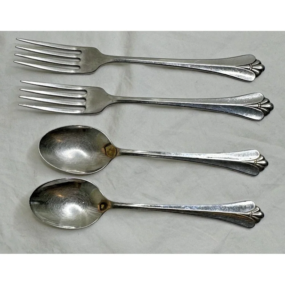 Oneida Royal Flute Stainless Flatware Silverware Teaspoons Salad Forks 4 Pc